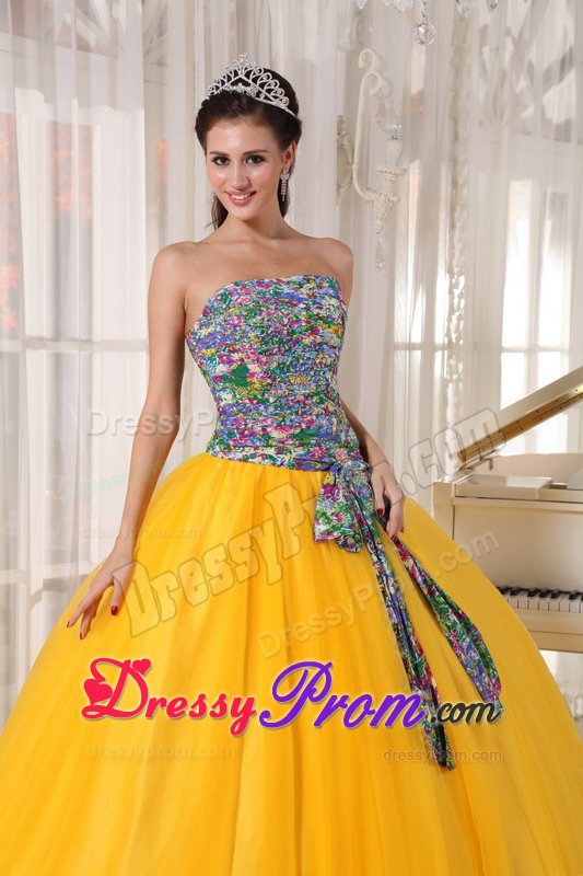 Chichi Tulle Printing Yellow Dress for Quinceaneras in Bristol