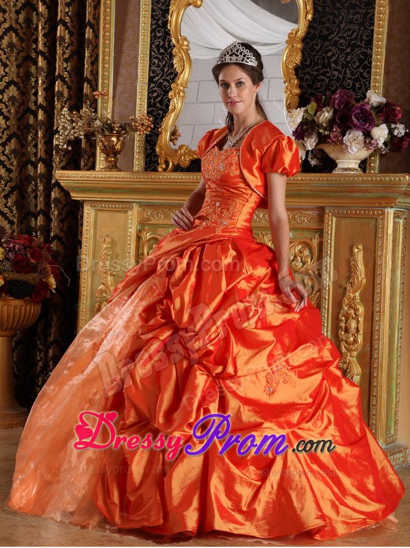 Impressive Sweetheart Orange Beaded Quinceanera Party Dress