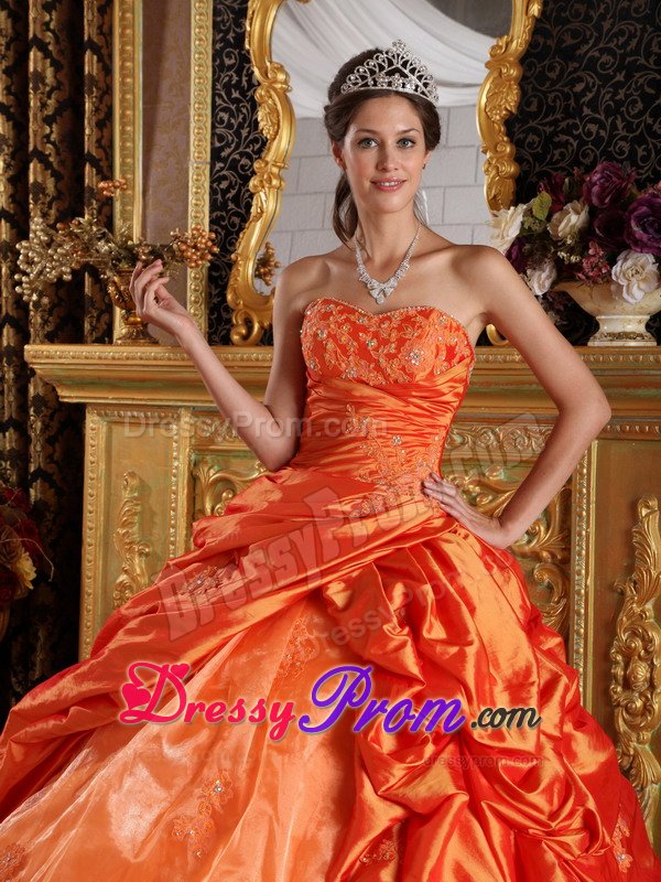 Impressive Sweetheart Orange Beaded Quinceanera Party Dress
