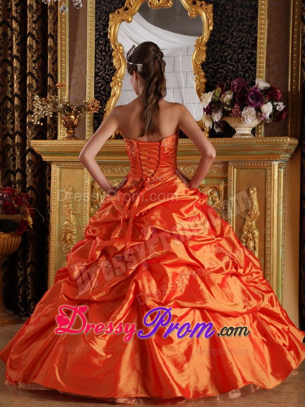 Impressive Sweetheart Orange Beaded Quinceanera Party Dress