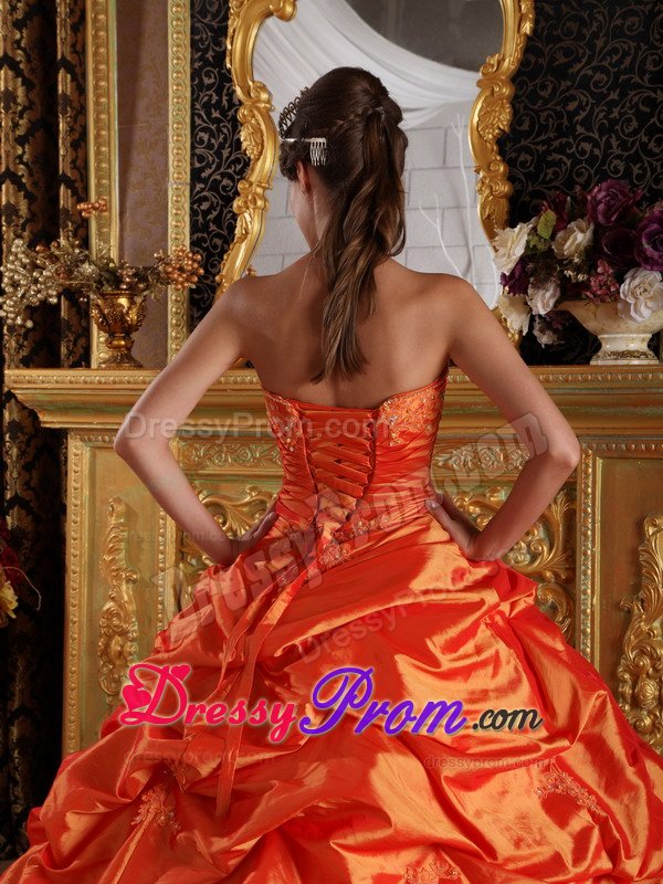 Impressive Sweetheart Orange Beaded Quinceanera Party Dress
