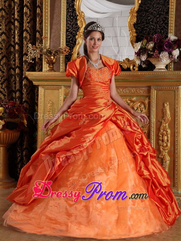 Impressive Sweetheart Orange Beaded Quinceanera Party Dress