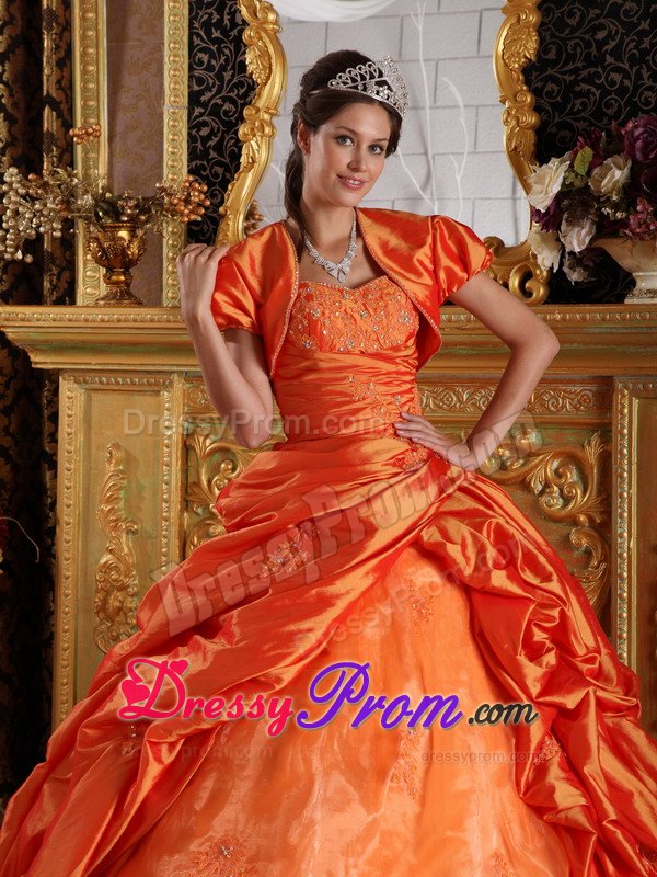 Impressive Sweetheart Orange Beaded Quinceanera Party Dress
