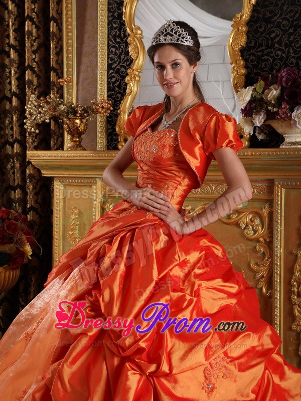 Impressive Sweetheart Orange Beaded Quinceanera Party Dress