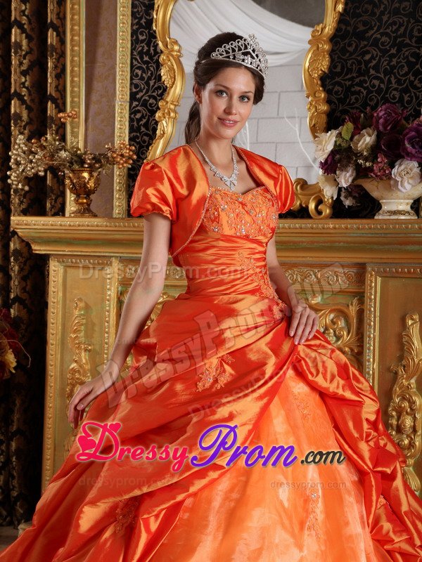 Impressive Sweetheart Orange Beaded Quinceanera Party Dress