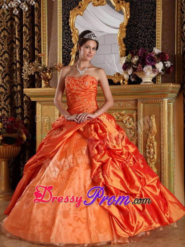 Impressive Sweetheart Orange Beaded Quinceanera Party Dress