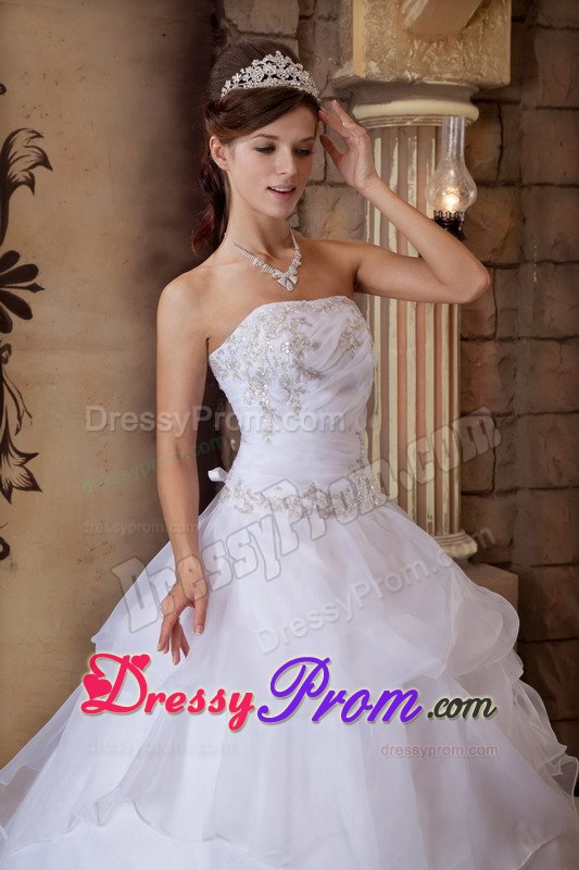 Satin Organza Strapless Sweet 15 Dresses in White for Wholesale