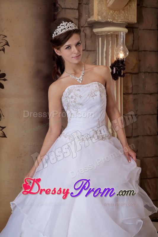 Satin Organza Strapless Sweet 15 Dresses in White for Wholesale