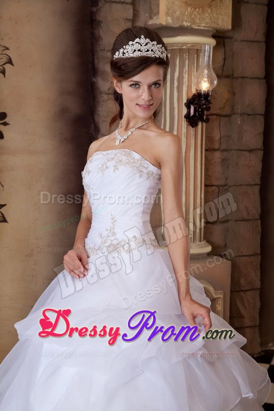Satin Organza Strapless Sweet 15 Dresses in White for Wholesale