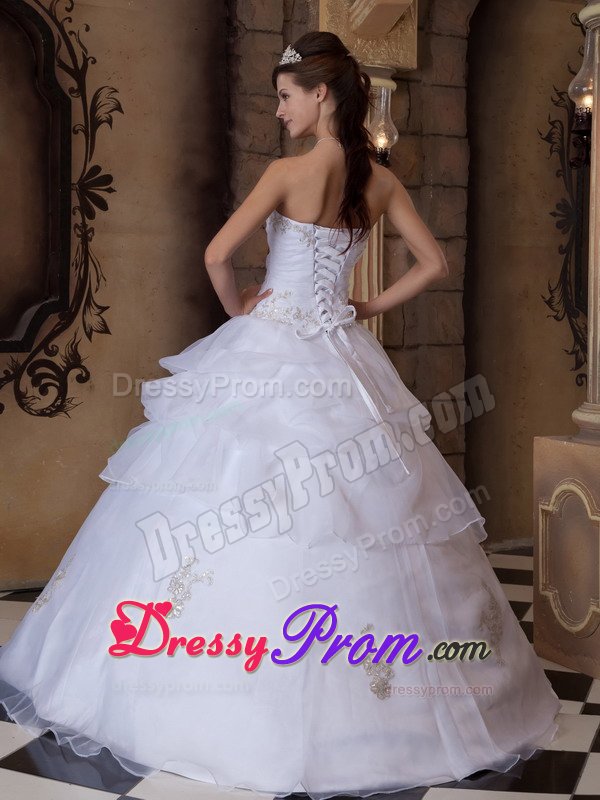 Satin Organza Strapless Sweet 15 Dresses in White for Wholesale