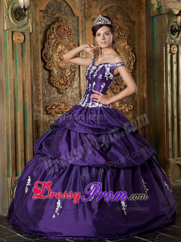 Off The Shoulder Appliqued Dress for Quince with Flowers