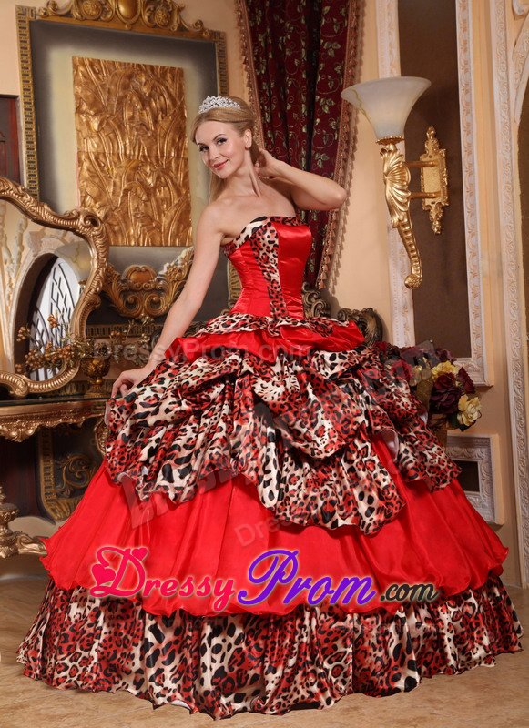 Brand New Strapless Leopard Print Red Dress for Quinceaneras