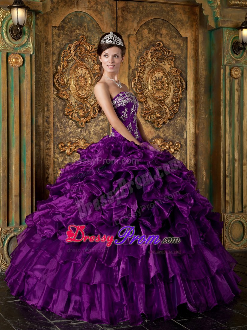 Design Ruffled Appliqued Purple Sweet 15 Dresses Wholesale