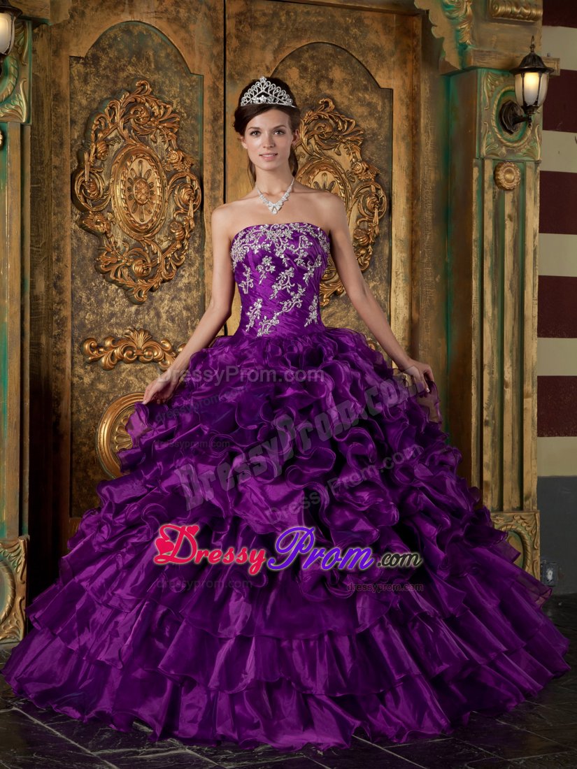 Design Ruffled Appliqued Purple Sweet 15 Dresses Wholesale