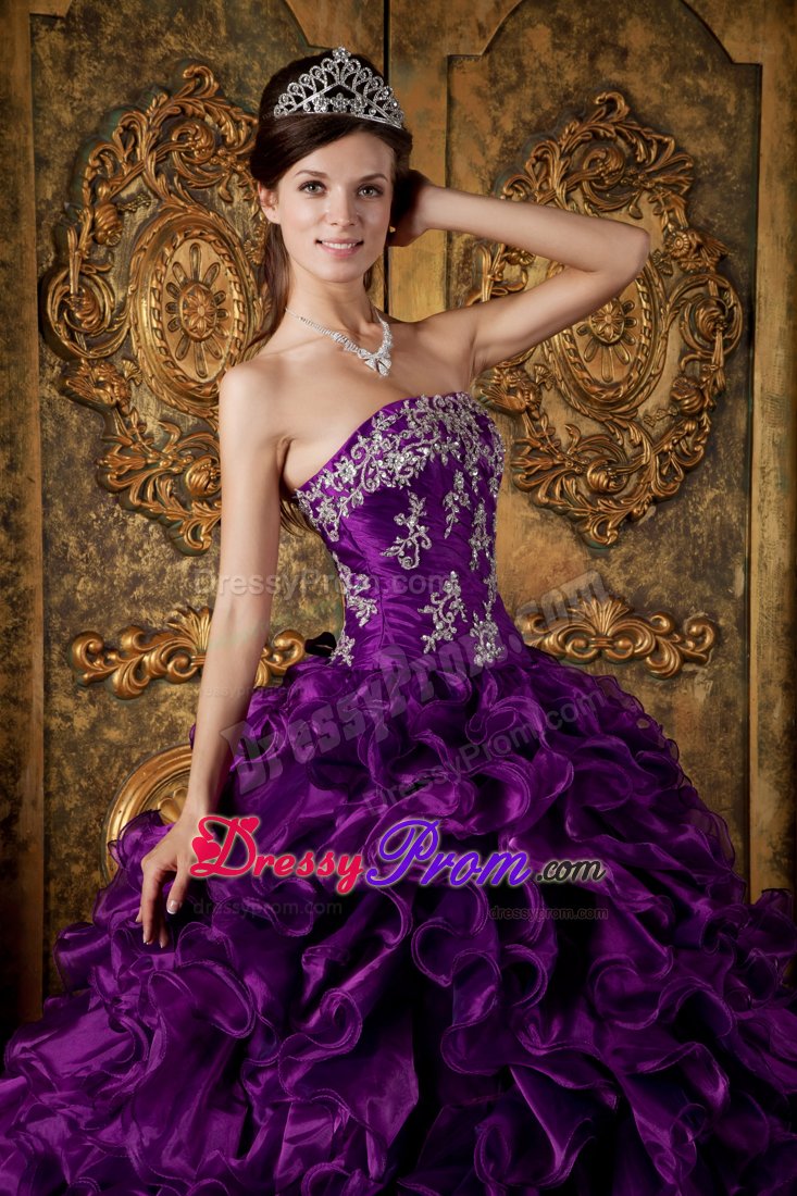 Design Ruffled Appliqued Purple Sweet 15 Dresses Wholesale