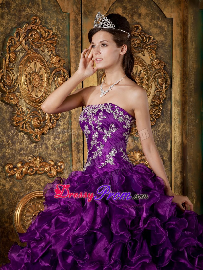 Design Ruffled Appliqued Purple Sweet 15 Dresses Wholesale