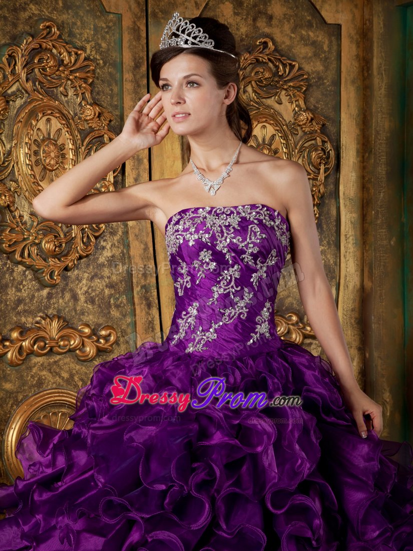 Design Ruffled Appliqued Purple Sweet 15 Dresses Wholesale