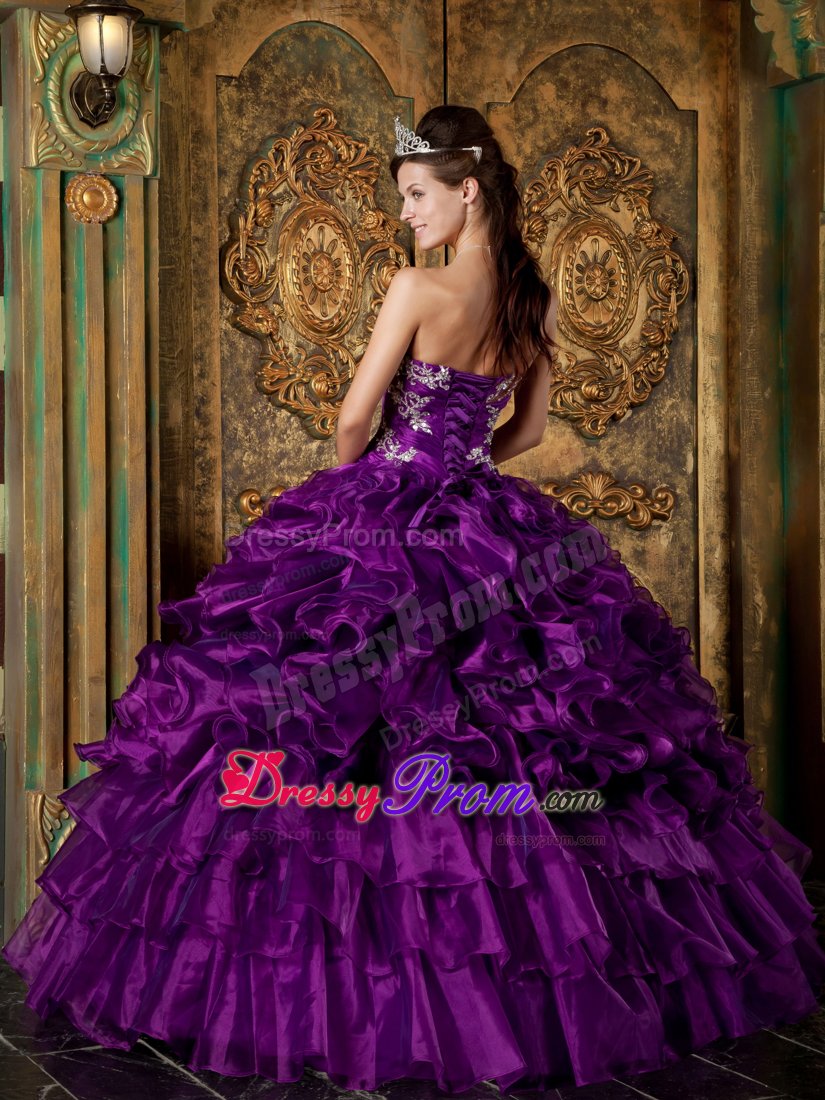 Design Ruffled Appliqued Purple Sweet 15 Dresses Wholesale