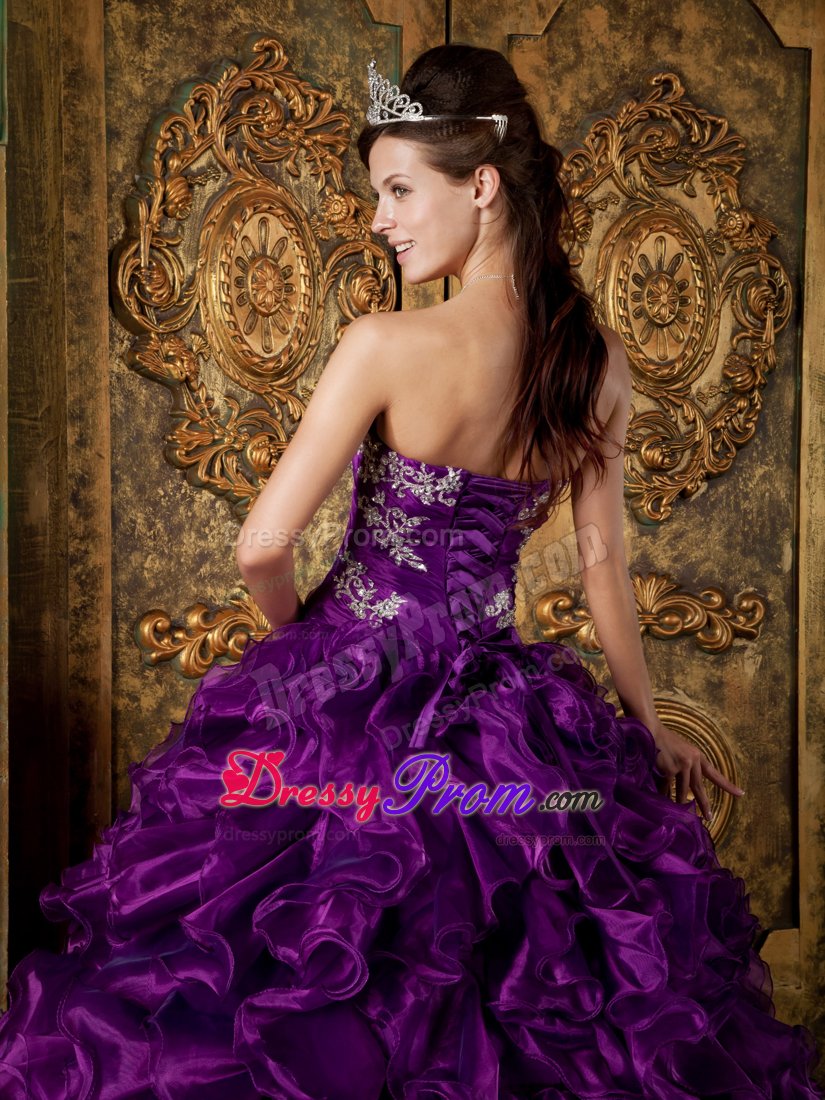 Design Ruffled Appliqued Purple Sweet 15 Dresses Wholesale