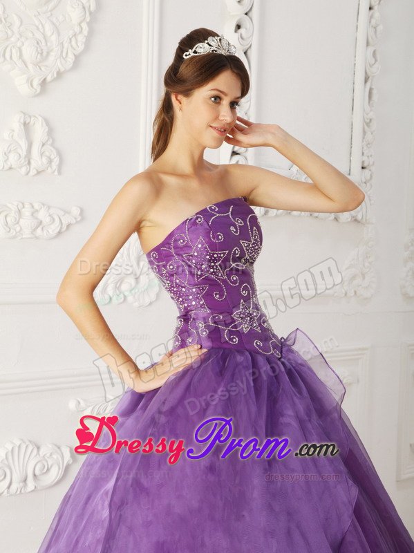 Purple Strapless Organza Quinceanera Gowns with Embroidery 2014