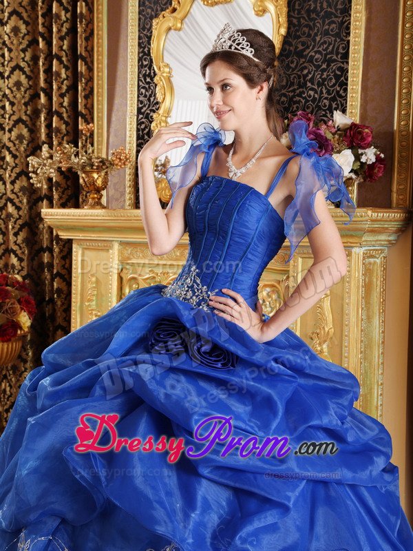 Spaghetti Straps Pick ups Appliques Organza Quinceanera Gowns