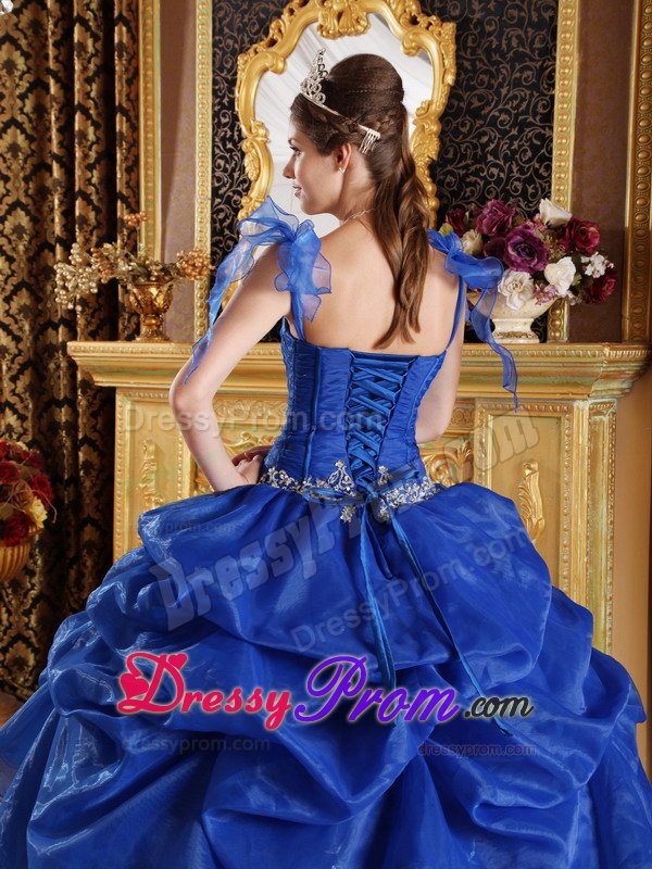 Spaghetti Straps Pick ups Appliques Organza Quinceanera Gowns