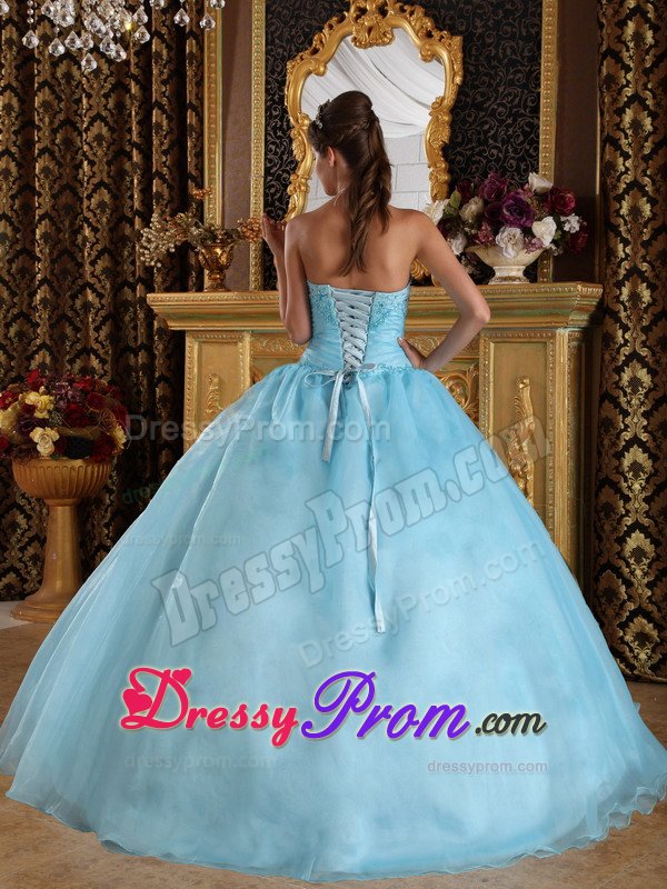 Beaded Organza Sweetheart Quinceanera Dress in Aqua Blue 2014
