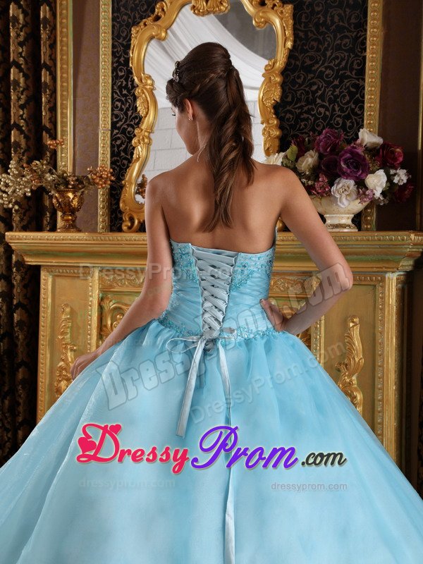 Beaded Organza Sweetheart Quinceanera Dress in Aqua Blue 2014