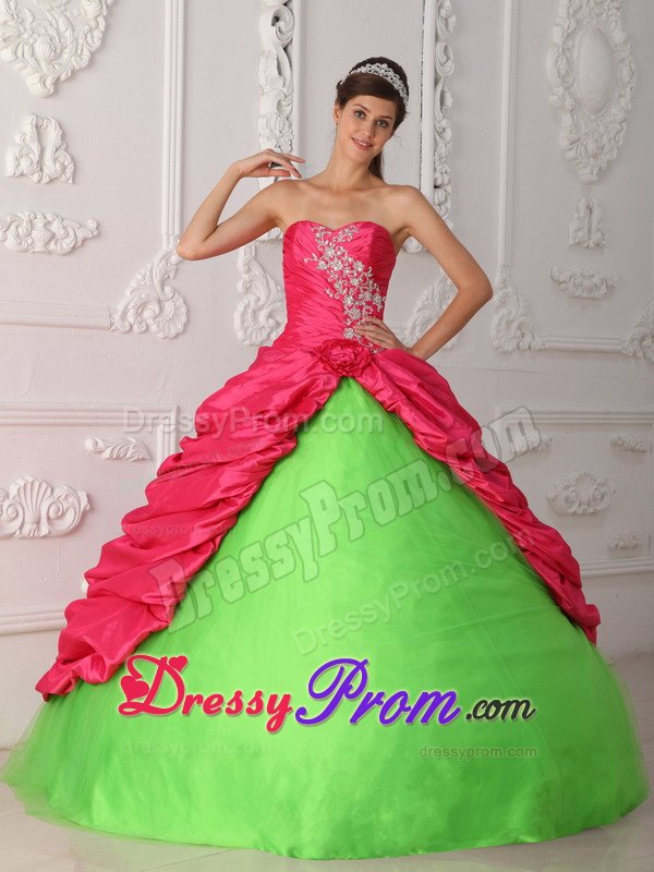 Appliqued Quinceanera Dresses in Hot Pink and Spring Green 2014