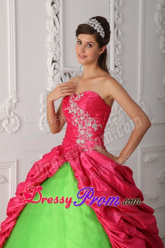 Appliqued Quinceanera Dresses in Hot Pink and Spring Green 2014