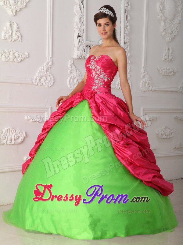 Appliqued Quinceanera Dresses in Hot Pink and Spring Green 2014