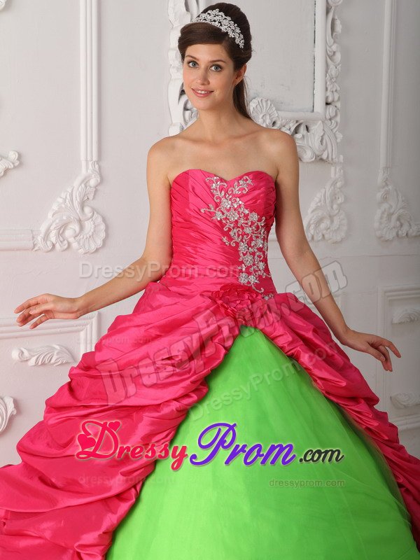 Appliqued Quinceanera Dresses in Hot Pink and Spring Green 2014