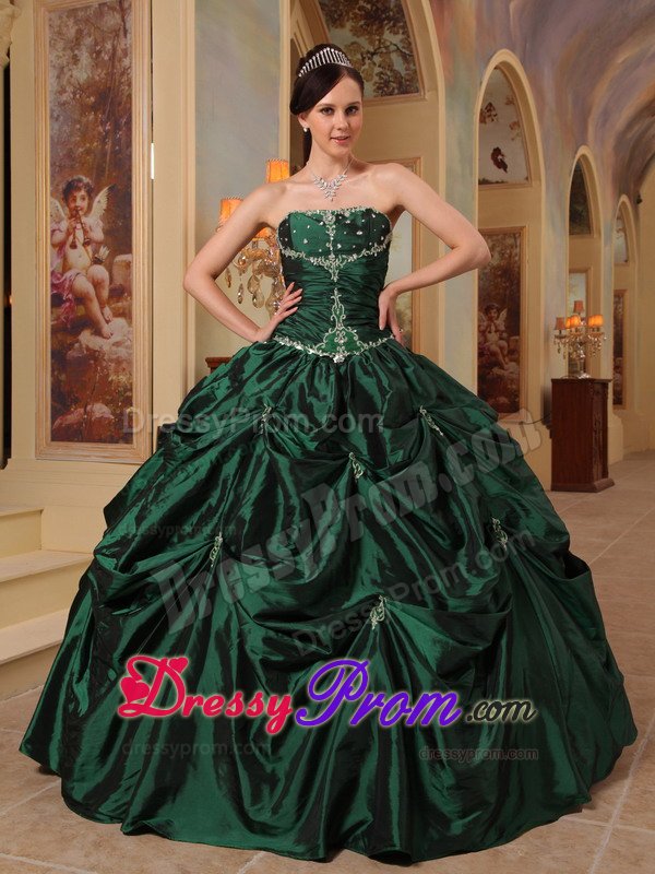 Hunter Green Strapless Lace-up Quinceanera Dress with Appliques