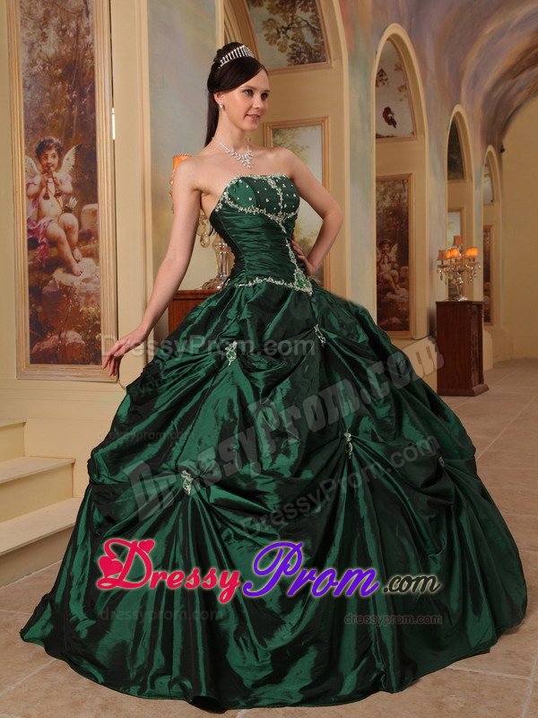 Hunter Green Strapless Lace-up Quinceanera Dress with Appliques