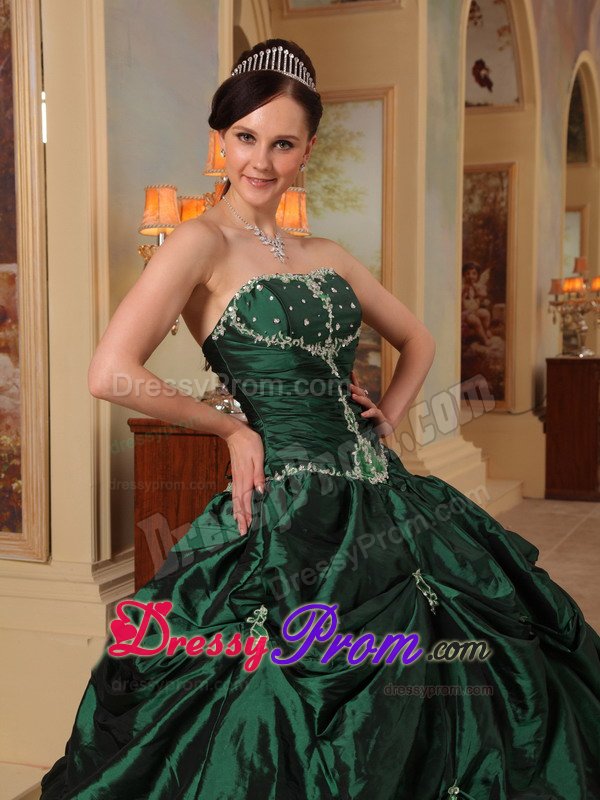 Hunter Green Strapless Lace-up Quinceanera Dress with Appliques
