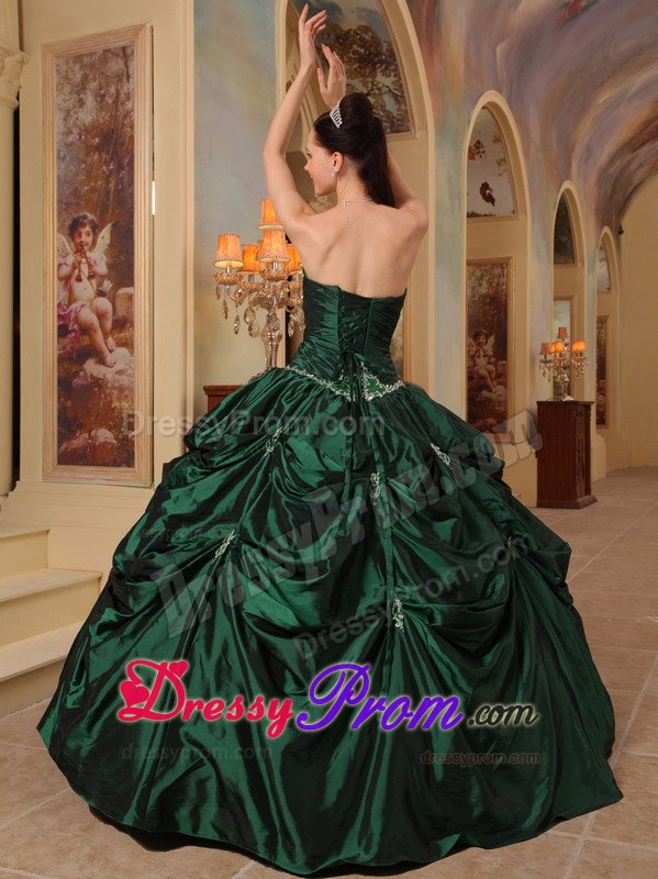 Hunter Green Strapless Lace-up Quinceanera Dress with Appliques