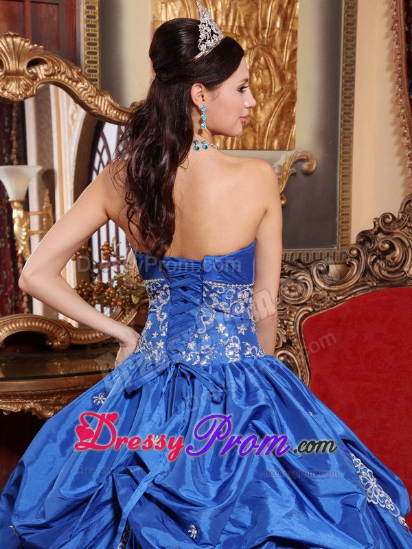 Appliqued Blue Strapless Quinces Dresses with Lace-up Back 2014