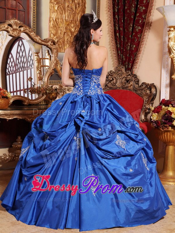 Appliqued Blue Strapless Quinces Dresses with Lace-up Back 2014