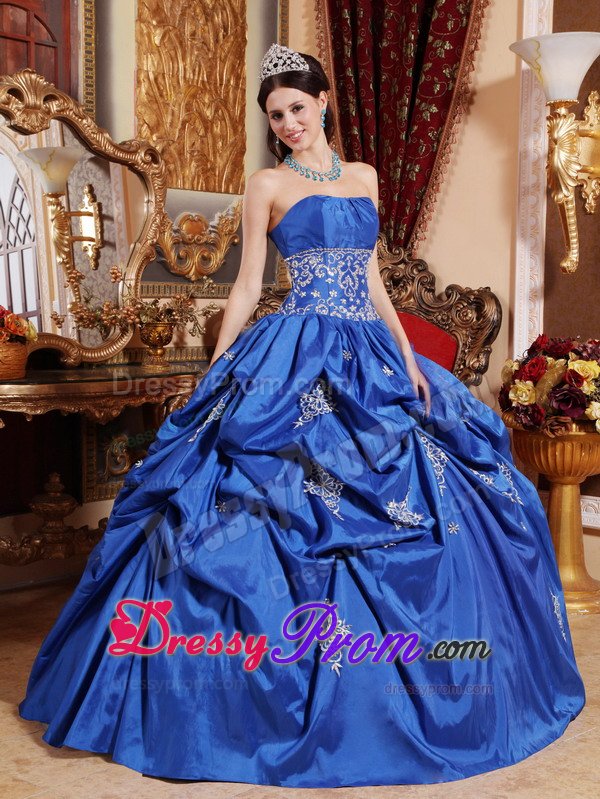 Appliqued Blue Strapless Quinces Dresses with Lace-up Back 2014