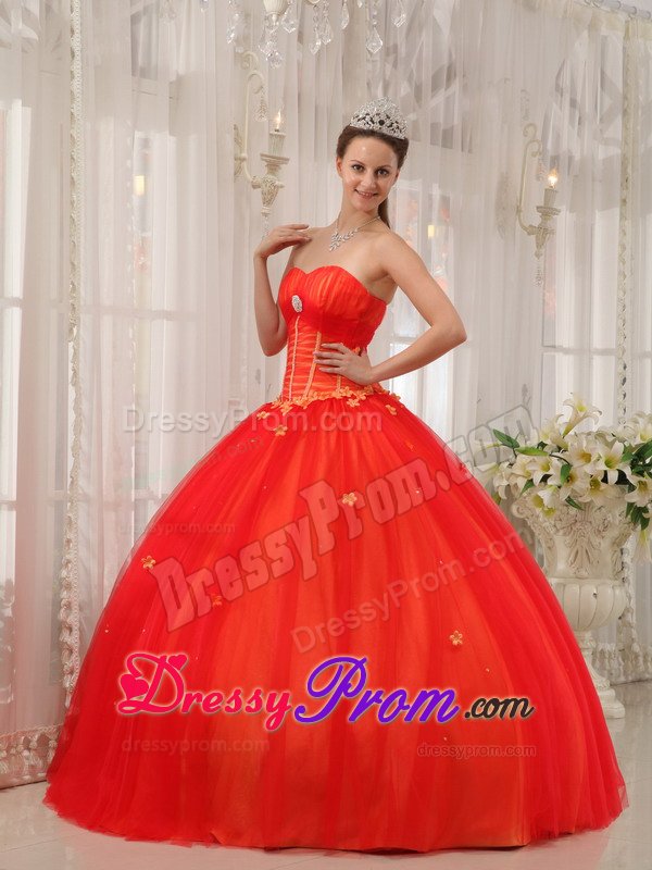 Christchurch NZ Red Ball Gown Tulle Quinces Dresses with Appliques