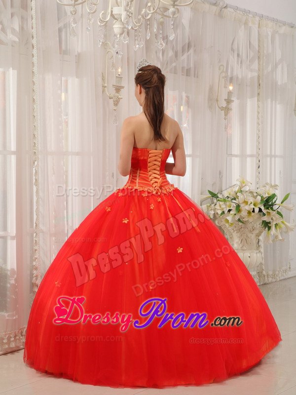 Christchurch NZ Red Ball Gown Tulle Quinces Dresses with Appliques