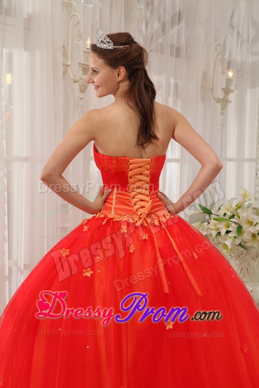 Christchurch NZ Red Ball Gown Tulle Quinces Dresses with Appliques