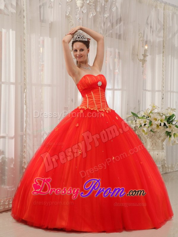 Christchurch NZ Red Ball Gown Tulle Quinces Dresses with Appliques