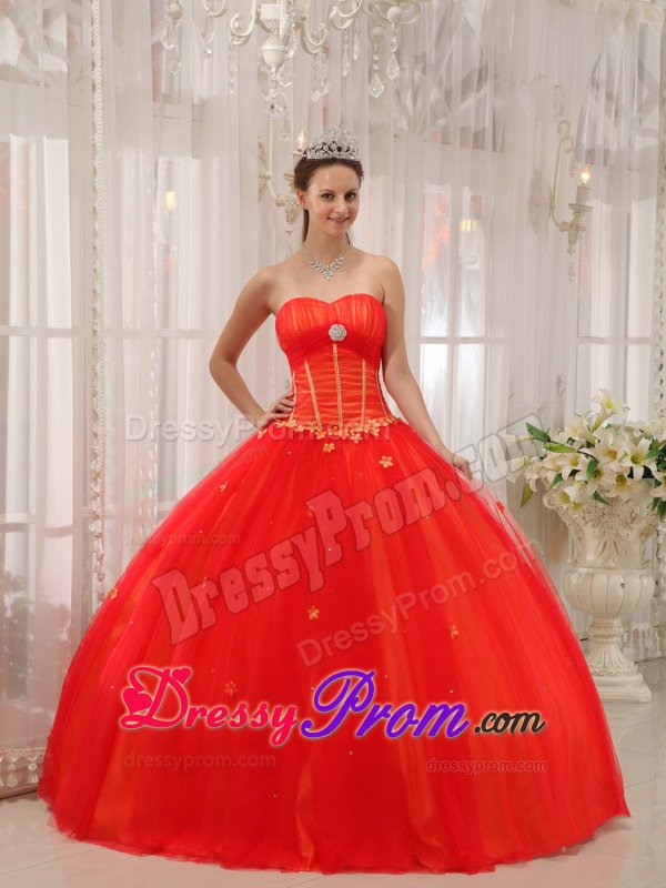 Christchurch NZ Red Ball Gown Tulle Quinces Dresses with Appliques