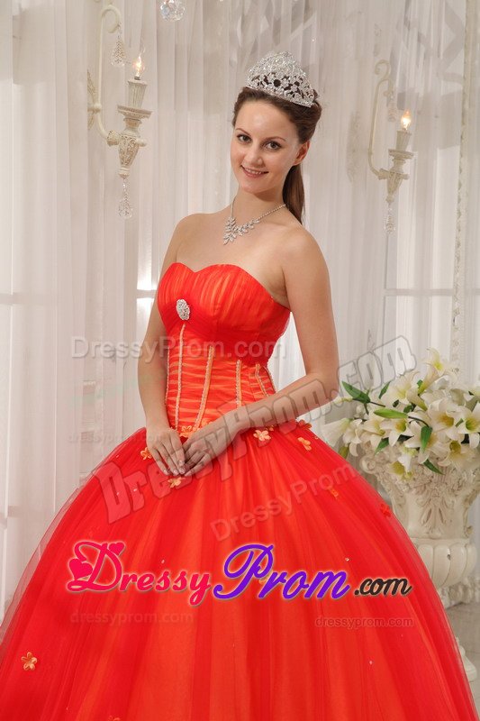 Christchurch NZ Red Ball Gown Tulle Quinces Dresses with Appliques