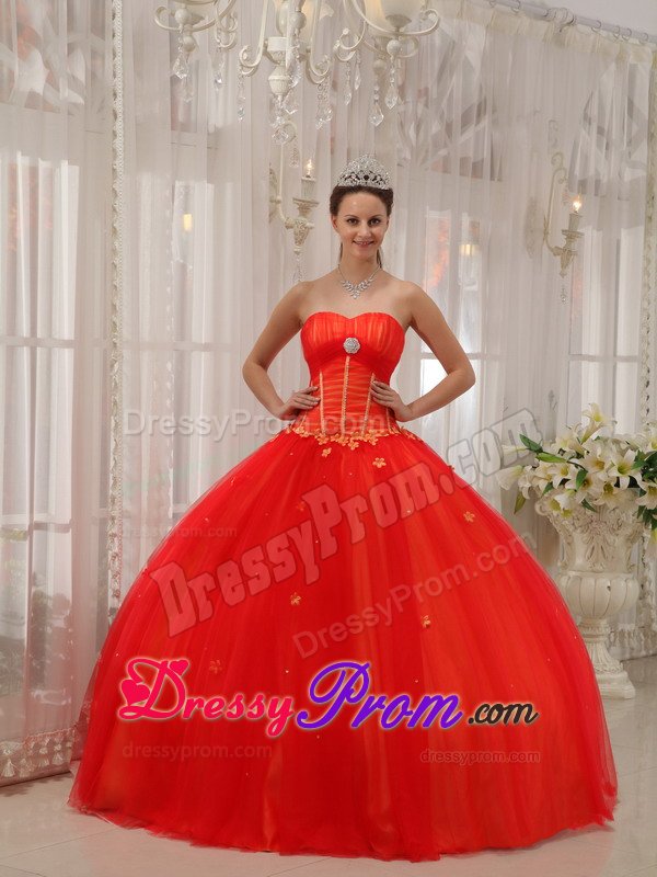 Christchurch NZ Red Ball Gown Tulle Quinces Dresses with Appliques
