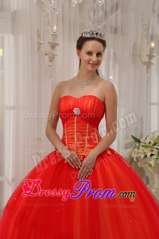 Christchurch NZ Red Ball Gown Tulle Quinces Dresses with Appliques