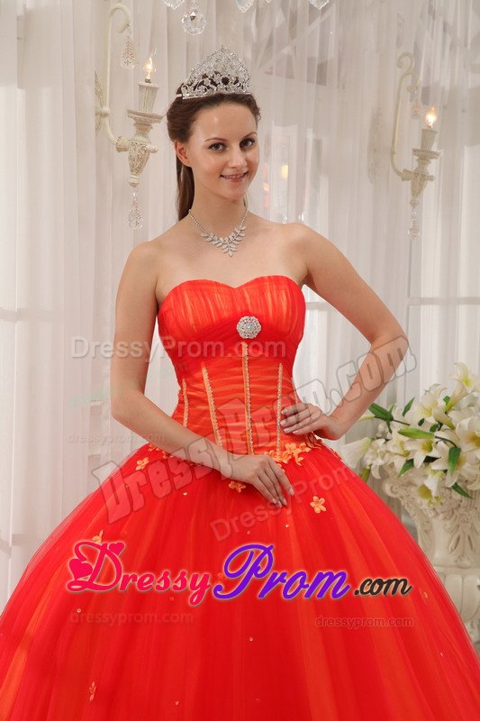 Christchurch NZ Red Ball Gown Tulle Quinces Dresses with Appliques