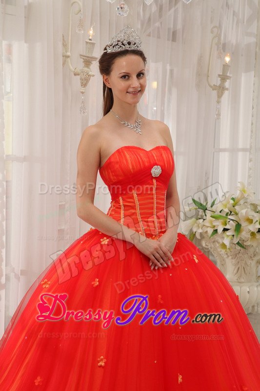 Christchurch NZ Red Ball Gown Tulle Quinces Dresses with Appliques