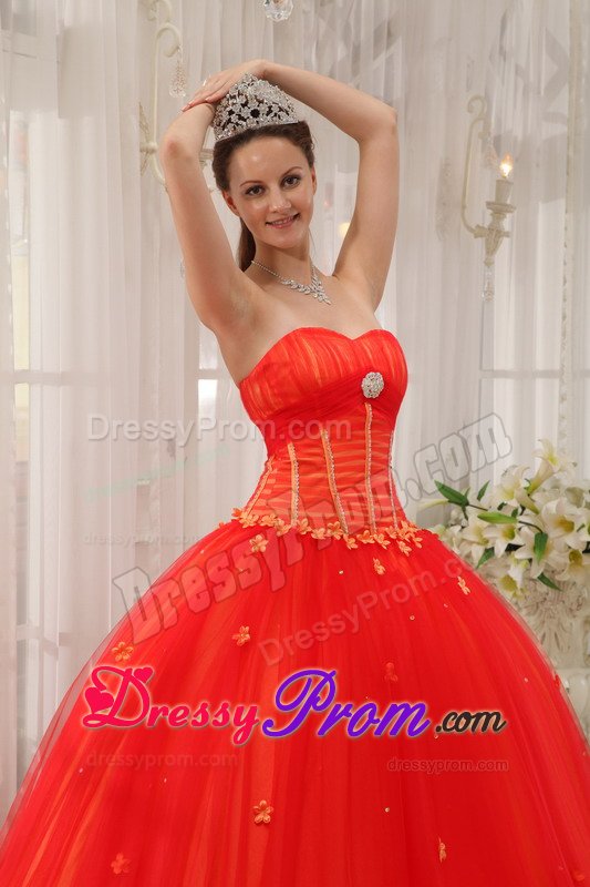 Christchurch NZ Red Ball Gown Tulle Quinces Dresses with Appliques